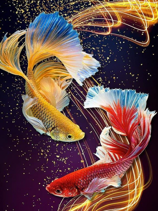 Алмазная мозаика 30x40 Желтая и красная рыбки