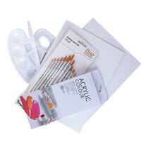 Без бренда «Набор подарочный «Две картинки»: краски акрил 12x12 мл, 2 холста 22x30 на мдф, 10 кистей, мастихин, палитра. Уценка (без упаковки)» в Сочи