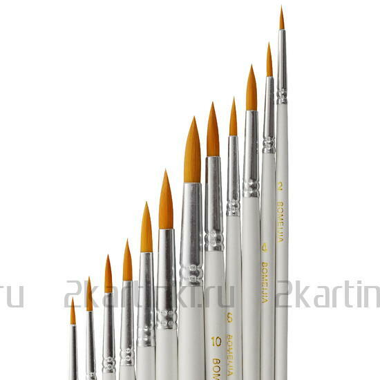 Тип товара Набор круглых нейлоновых кистей для рисования «Две картинки» (12 шт.) белые