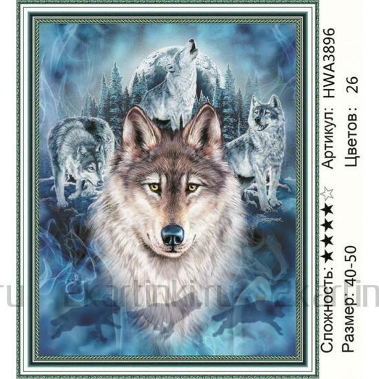 Алмазная мозаика 40x50 Волки и тёмный ночной лес