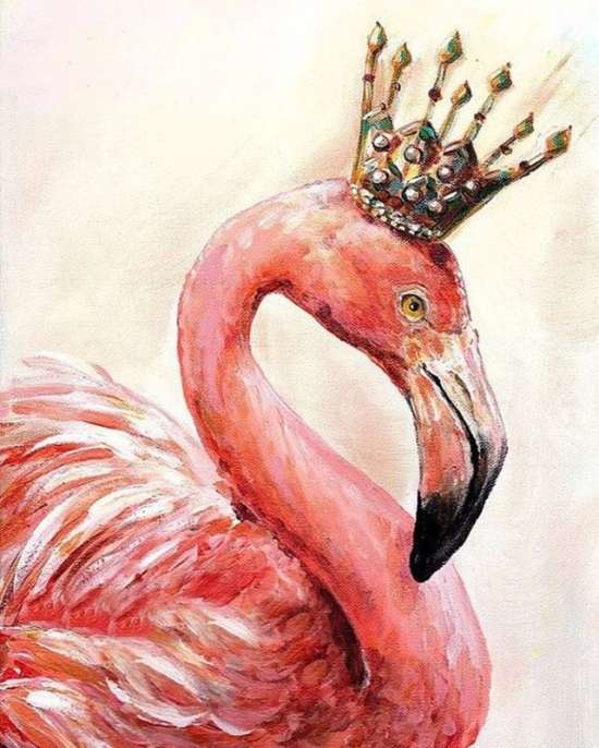Картина по номерам 40x50 Розовый фламинго в красивой короне