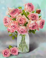 Без бренда «Розовые розы в прозрачной вазе с водой» в Сочи