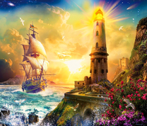 Корабль у яркого маяка