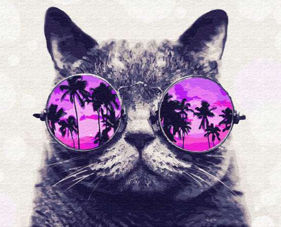 Картина по номерам 40x50 Кот в круглых очках с пальмами