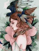 Без бренда «Девушка с большим цветком и птицы» в Сочи в интернет-магазине  Без бренда «Девушка с большим цветком и птицы» в Сочи