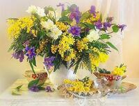 Без бренда «Букет из мимозы и колокольчиков в вазе» в Сочи в интернет-магазине  Без бренда «Букет из мимозы и колокольчиков в вазе» в Сочи