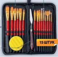 Без бренда «Набор кистей для рисования в чехле, премиум набор (15 нейлоновых кистей, 1 мастихин) красные» в Сочи