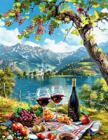 Без бренда «Винный натюрморт с бокалами, бутылкой вина, фруктами и ягодами» в Сочи в интернет-магазине Без бренда «Винный натюрморт с бокалами, бутылкой вина, фруктами и ягодами» в Сочи