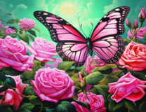 Бабочка и цветущие розы