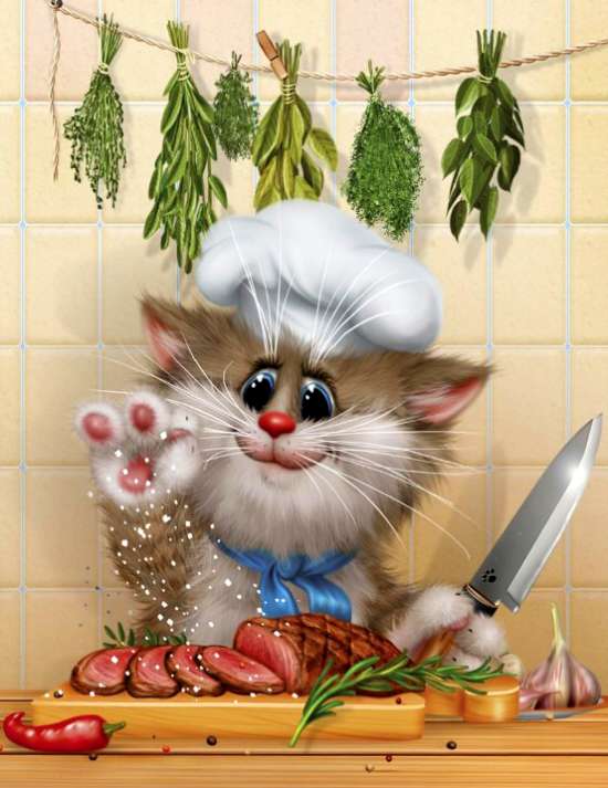 Картина по номерам 40x50 Котёнок-повар