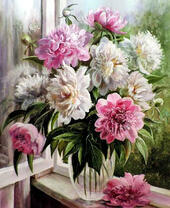 Без бренда «Пионы в прозрачной вазе у окна» в Сочи